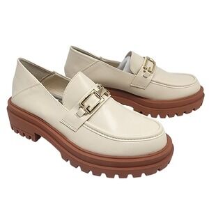 ZBY Womens Platform Loafers Cream Gold Chain Link Chunky Lug Sole Shoes 6.5 NEW